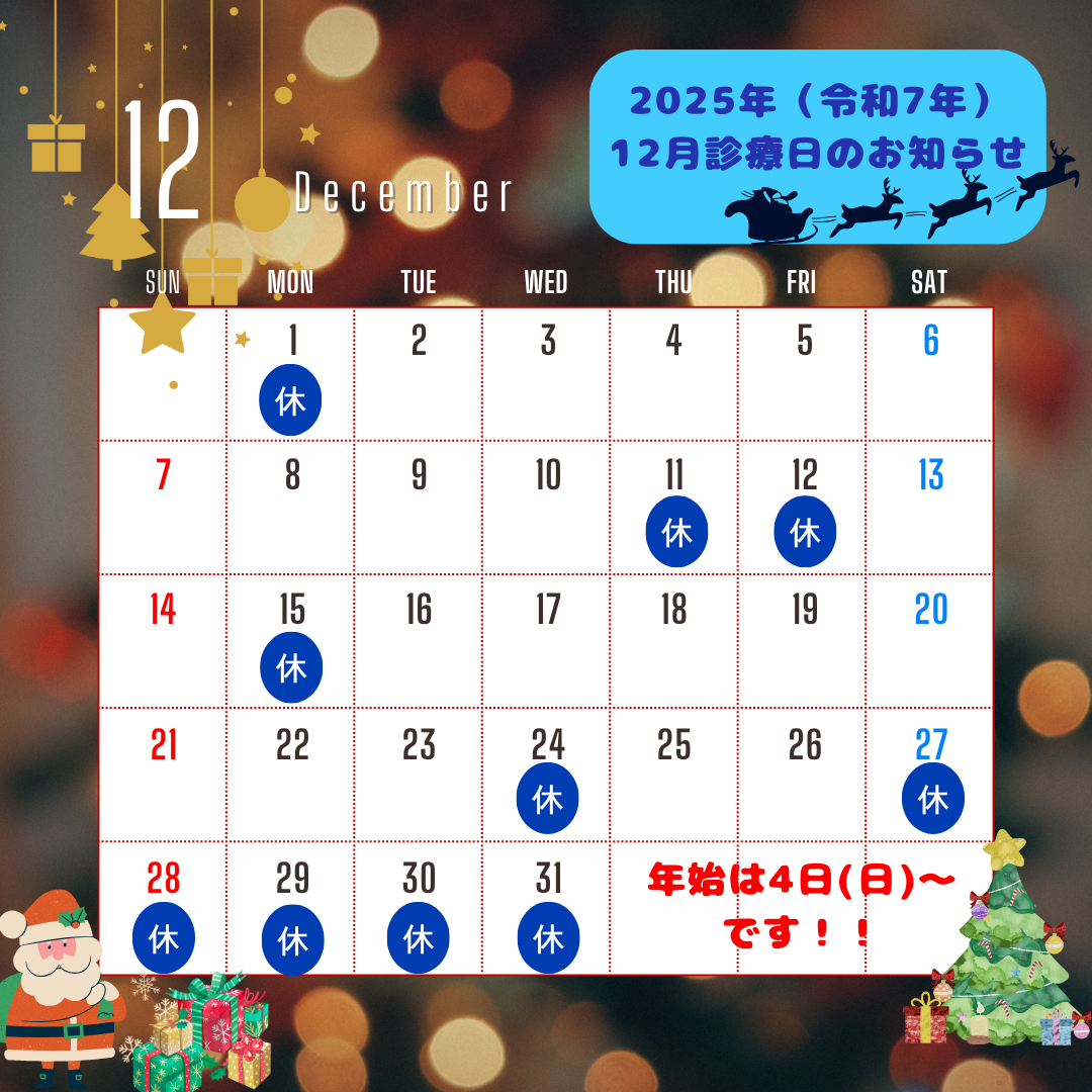 ２０２５年（令和７年）１２月診療日のお知らせ