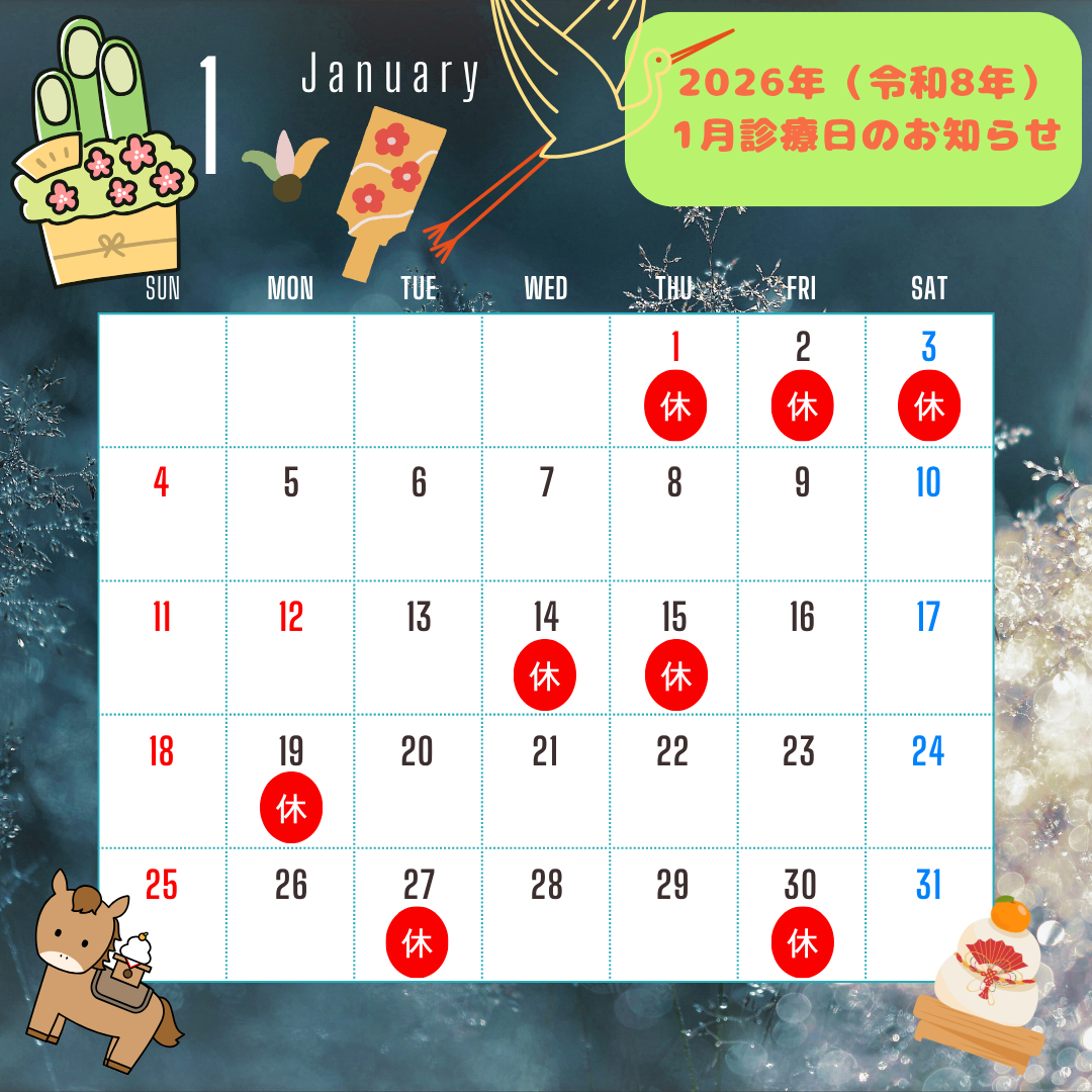 来る謹賀新年！２０２６年（令和８年）１月診療日のお知らせ◎